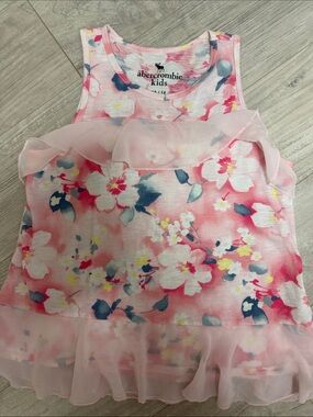 abercrombie kids Pink Floral Ruffle Tank Top